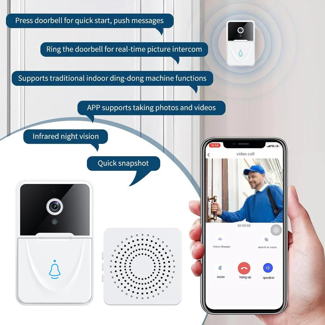 Nikou X3 Smarte WLAN-Video-Türklingel, HD-Nachtsicht Türklingel Funk, 60° Blick, Einstellbare Lautst