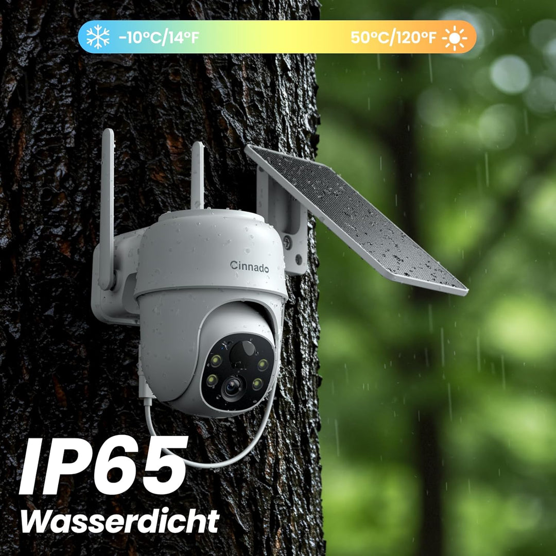 Cinnado Überwachungskamera Aussen Akku Solar - 2K Kabellos Kamera Überwachung Aussen, 360° PTZ 2,4 G