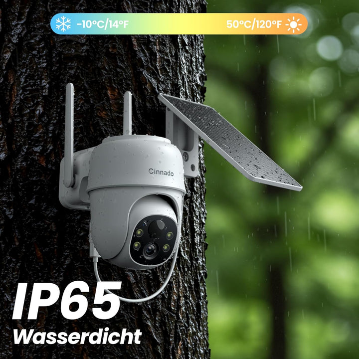 Cinnado Überwachungskamera Aussen Akku Solar - 2K Kabellos Kamera Überwachung Aussen, 360° PTZ 2,4 G