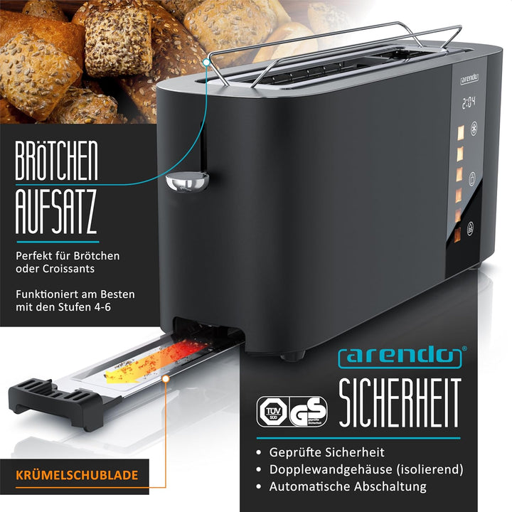 Arendo - Edelstahl Toaster 2 Scheiben Langschlitz - Touchscreen – Doppelwandgehäuse – Integrierter B