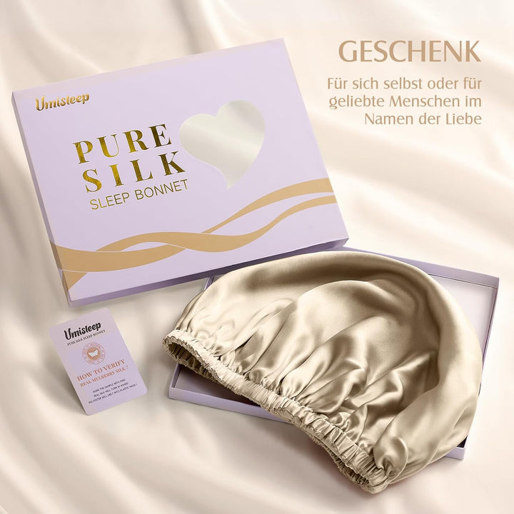 Umisleep Doppellagige 22 Momme 100% Maulbeerseide Schlafmütze für lockiges Haar, Atmungsaktive, Vers