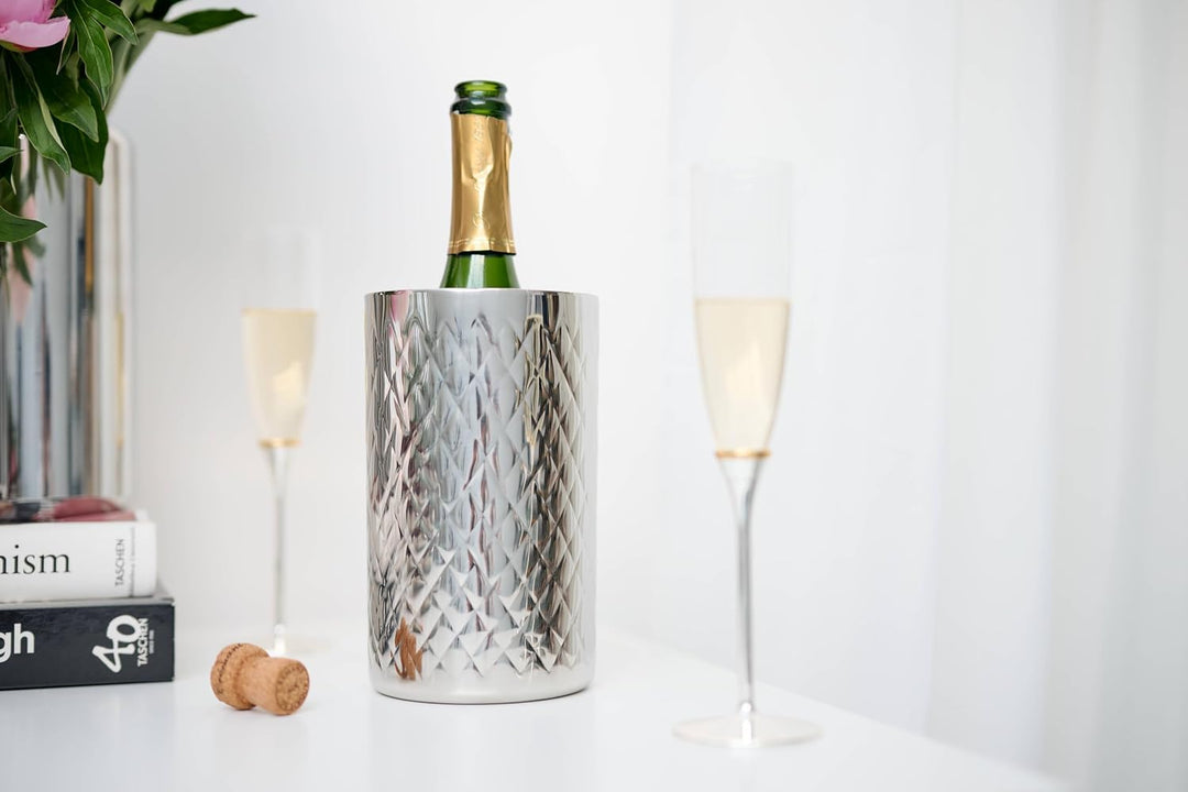 EDZARD Flaschenkühler Nebraska, Höhe 20 cm, Durchmesser 12 cm, für 1 Flasche, doppelwandig, Edelstah