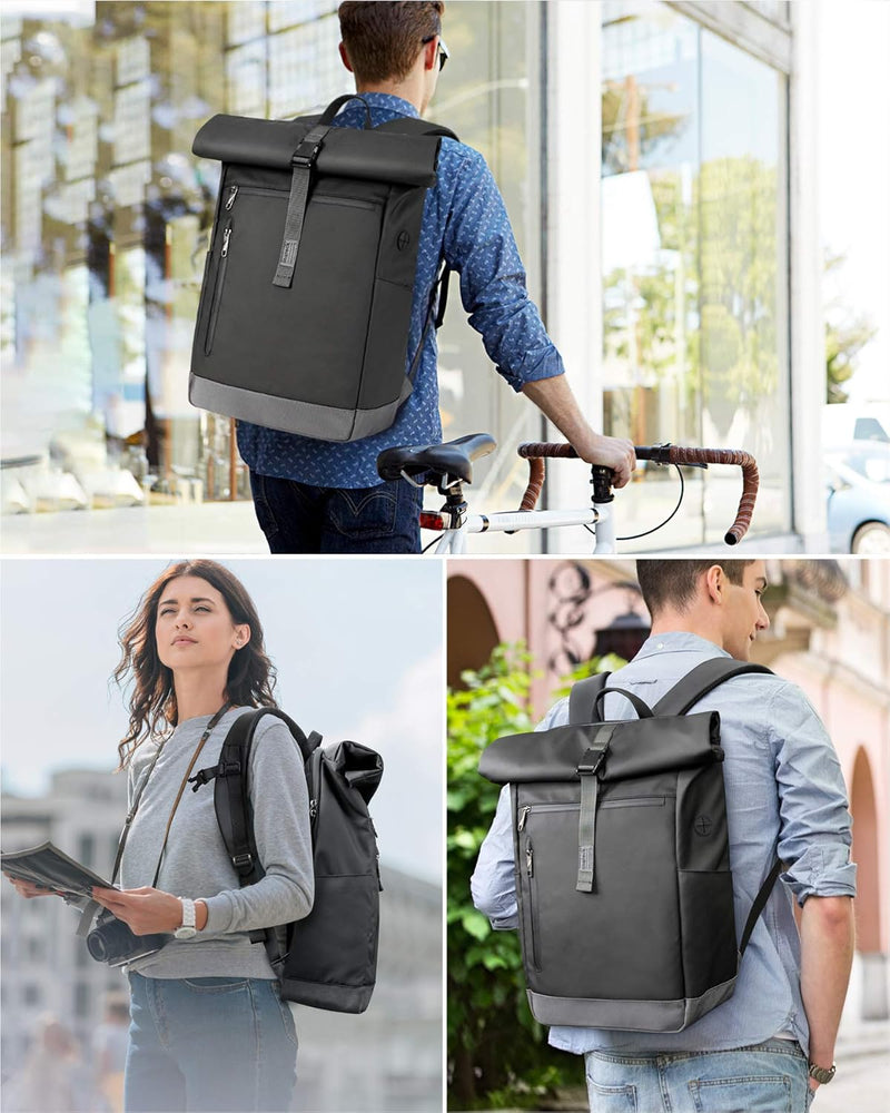 Inateck RollTop Rucksack Herren Damen 25L-30L Fahrradrucksack LaptopRucksack Schulrucksack für Uni F