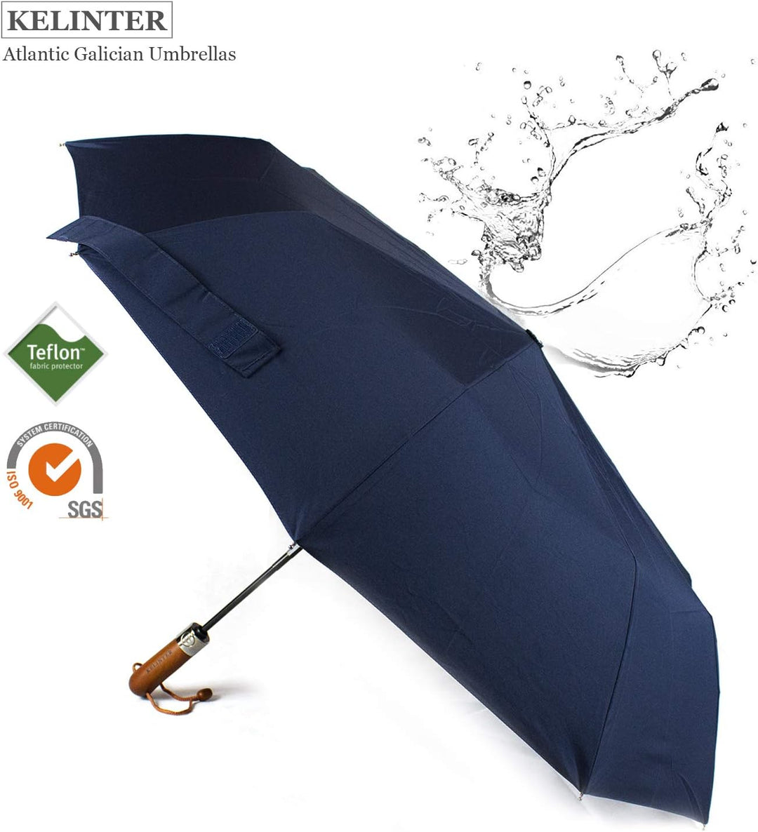 Automatischer Klappschirm - 10 Verstärkte Streben, Teflon 300T, Windsicher, Holzgriff Ergonomisch, K