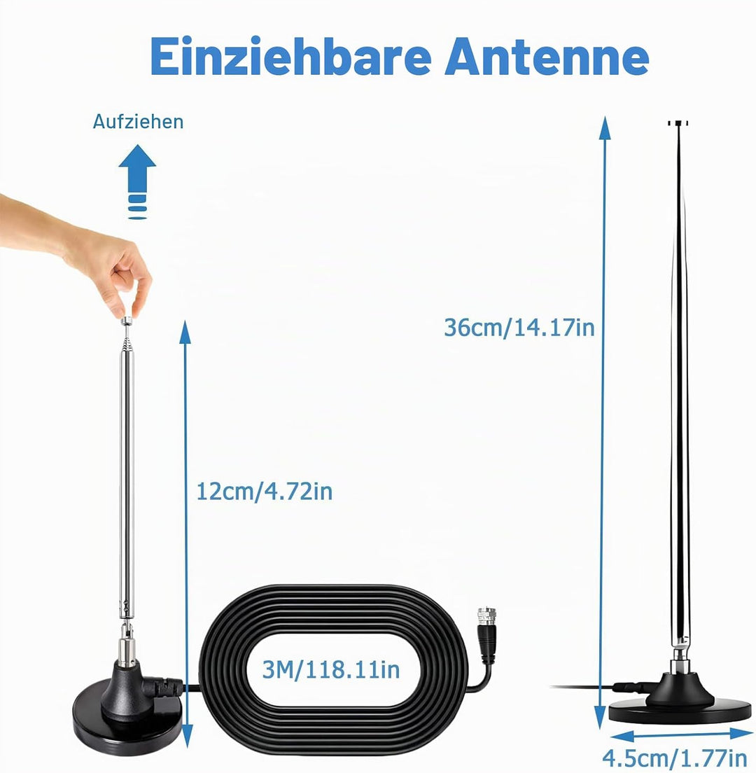Dab Antenne, Fm Dipolantenne, Radio Antenne Mit 3m Verlängerungskabel, Digitale Teleskopantenne Für