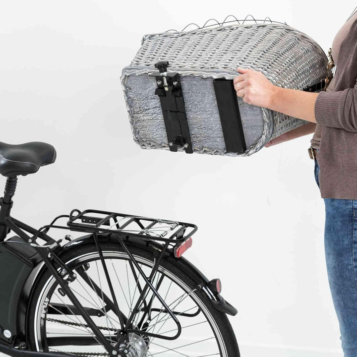 Fahrradkorb m. Gitter f. Gepäckträger, Weide/Metall, 35 × 49 × 55 cm, grau, grau