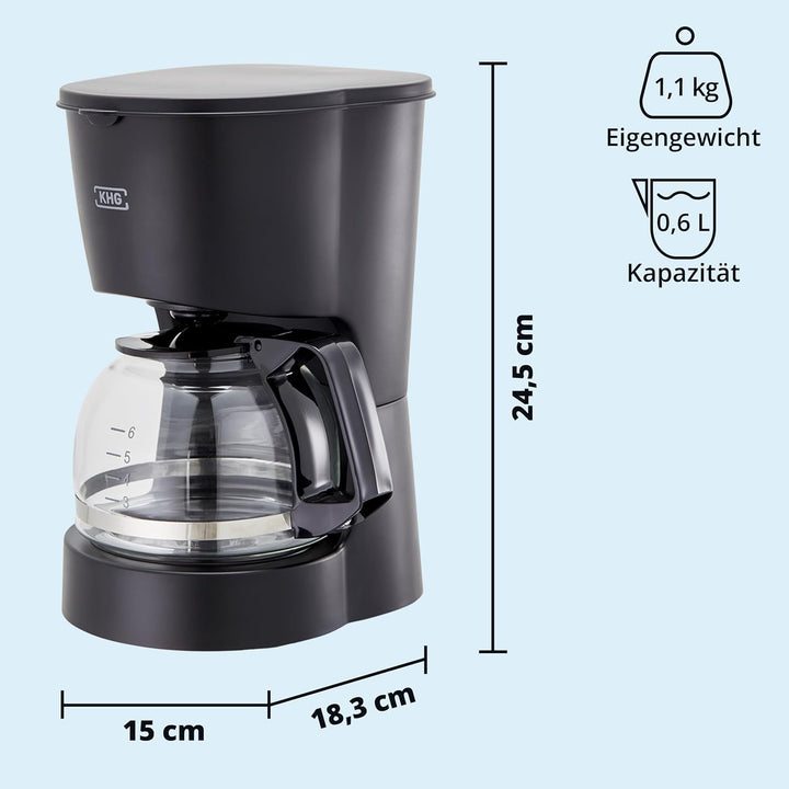 KHG Kaffeeautomat KA-127 (S) aus Kunststoff in schwarz, Kapazität für 5 Tassen, mit Glaskanne 600 ml