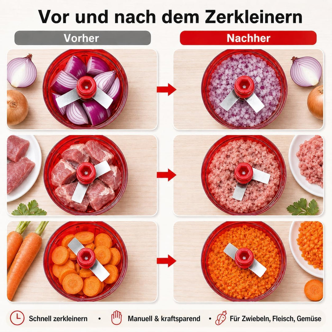 Zwiebelschneider Manuell, Gemüsehacker, Onion Chopper, Multizerkleinerer Manuell, 300ml Zwiebel Zerk