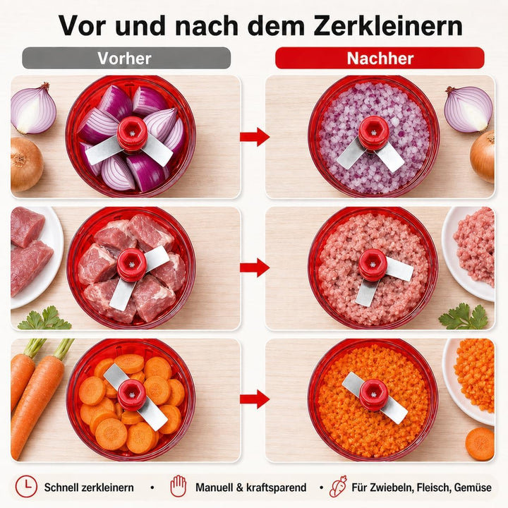 Zwiebelschneider Manuell, Gemüsehacker, Onion Chopper, Multizerkleinerer Manuell, 300ml Zwiebel Zerk