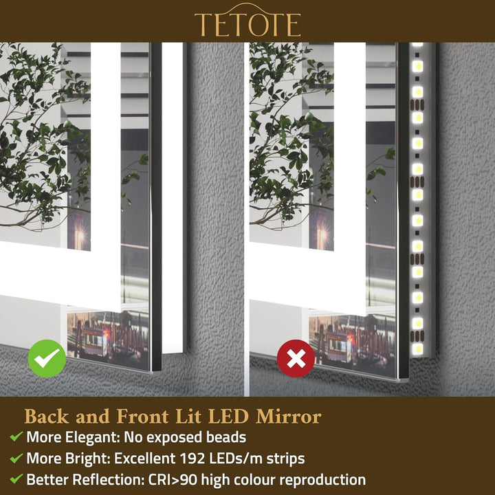 TETOTE Badspiegel mit Beleuchtung Beschlagfrei 150x80cm, Badezimmerspiegel Beleuchtet Badezimmer Wan