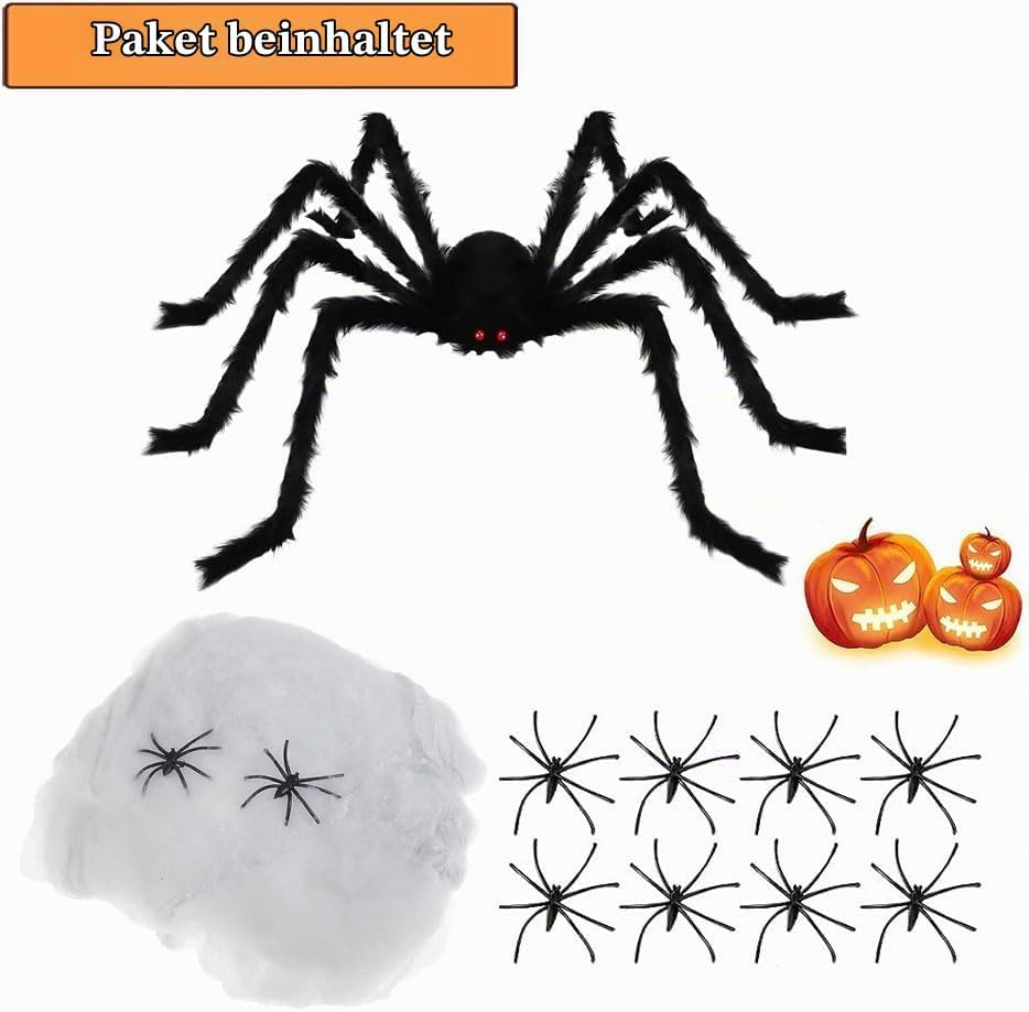Halloween Spinne Dekorationen, Riesige schwarze Spinne 200cm Halloween Dekoration + 60g Dehnbare wei