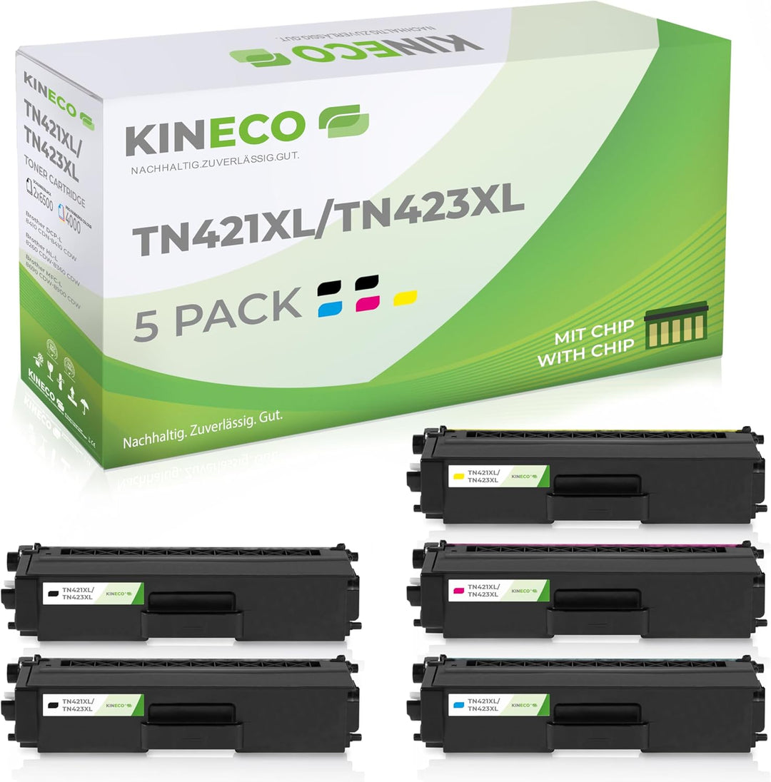 Kineco 5X XL Toner ersetzt TN421 TN423 2X bk 1x CMY Multipack für Brother MFC-L8690CDW MFC-L8900CDW