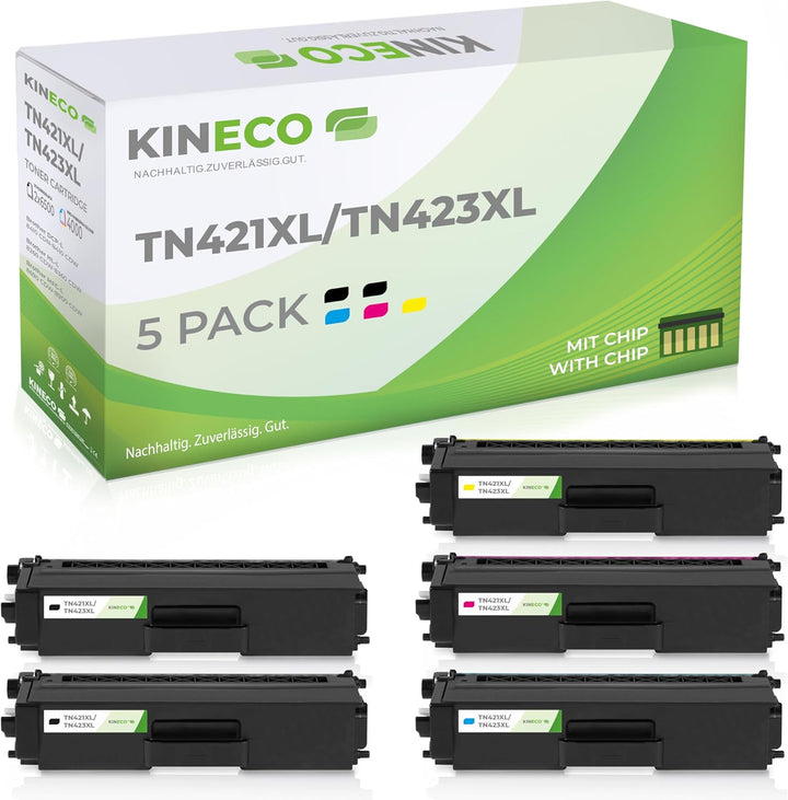 Kineco 5X XL Toner ersetzt TN421 TN423 2X bk 1x CMY Multipack für Brother MFC-L8690CDW MFC-L8900CDW