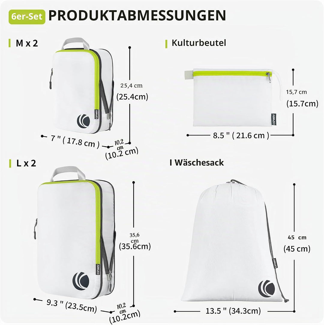 Cipway Kompressions-Packwürfel-Set, ultraleicht, erweiterbar, Reise-Organizer für Handgepäck (weiss,
