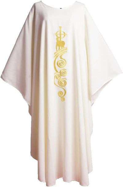 BLESSUME Chasuble Kirche Lamm Gestickter Priester Gewänder Kein Kragen Weiss