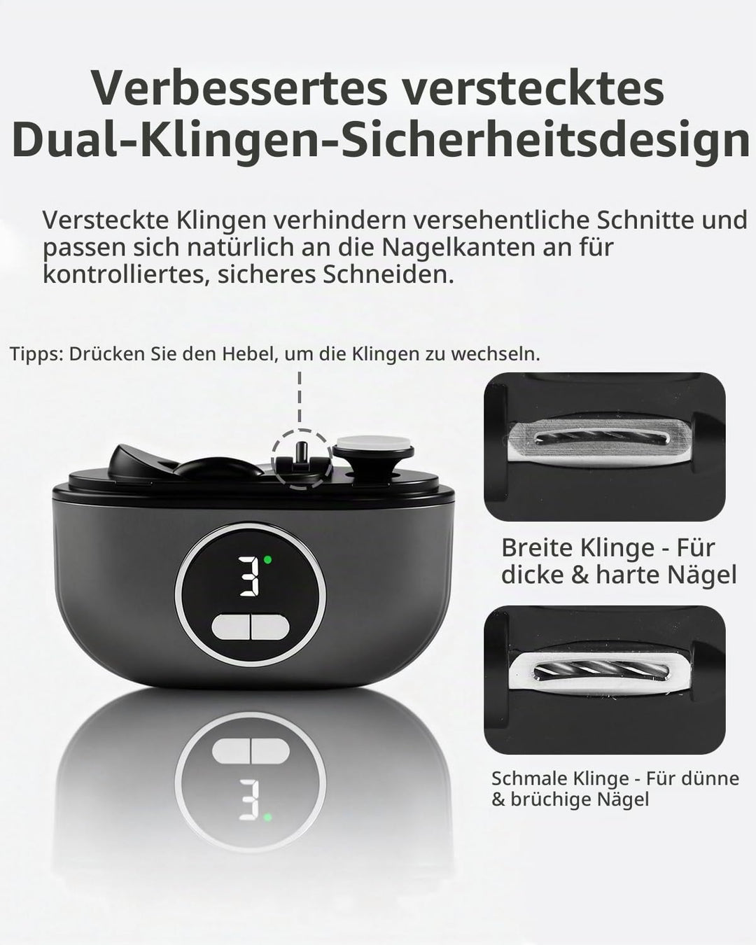 Aokitec Elektrischer Nagelknipser mit doppeltem Sicherheitsklingendesign LED-Licht 3-Speed, 2-in-1 N
