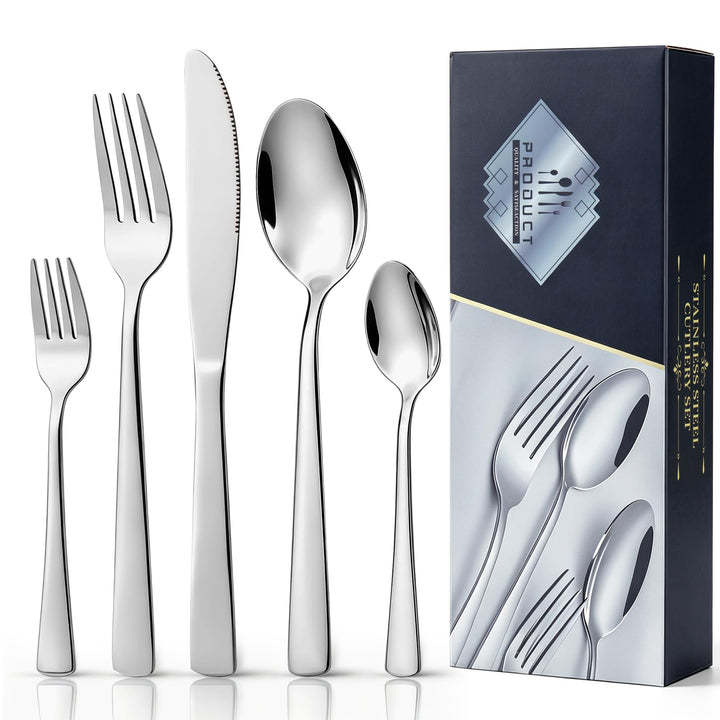 Fire More Edelstahl Besteck Set für 6 Personen, 30-teilig, Spiegelpoliert Silber 30 Teile, Silber 30