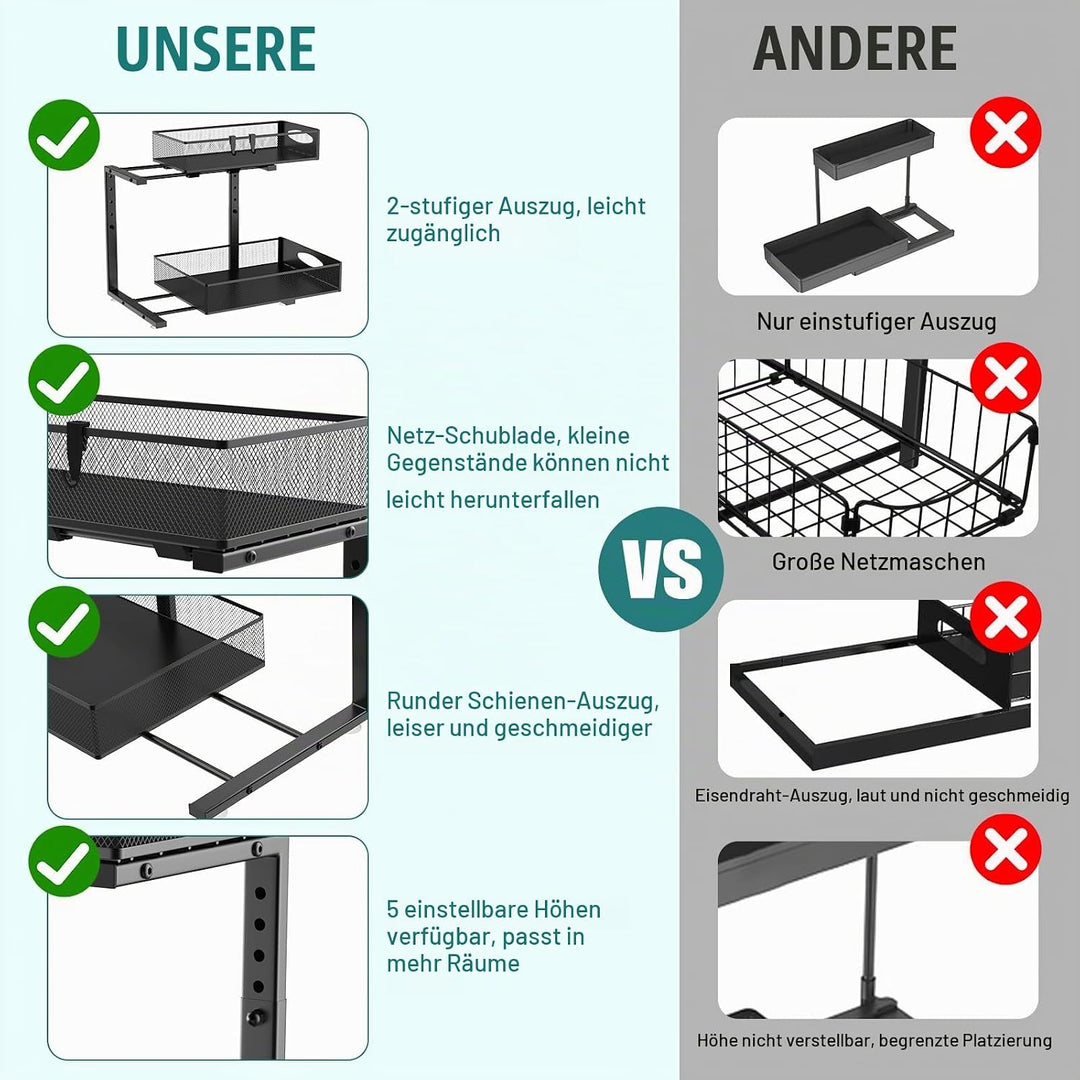 Housolution Spülschrank Organizer Ausziehbar, 2 Etagen Metall Unter Waschbecken Regal Spülenuntersch