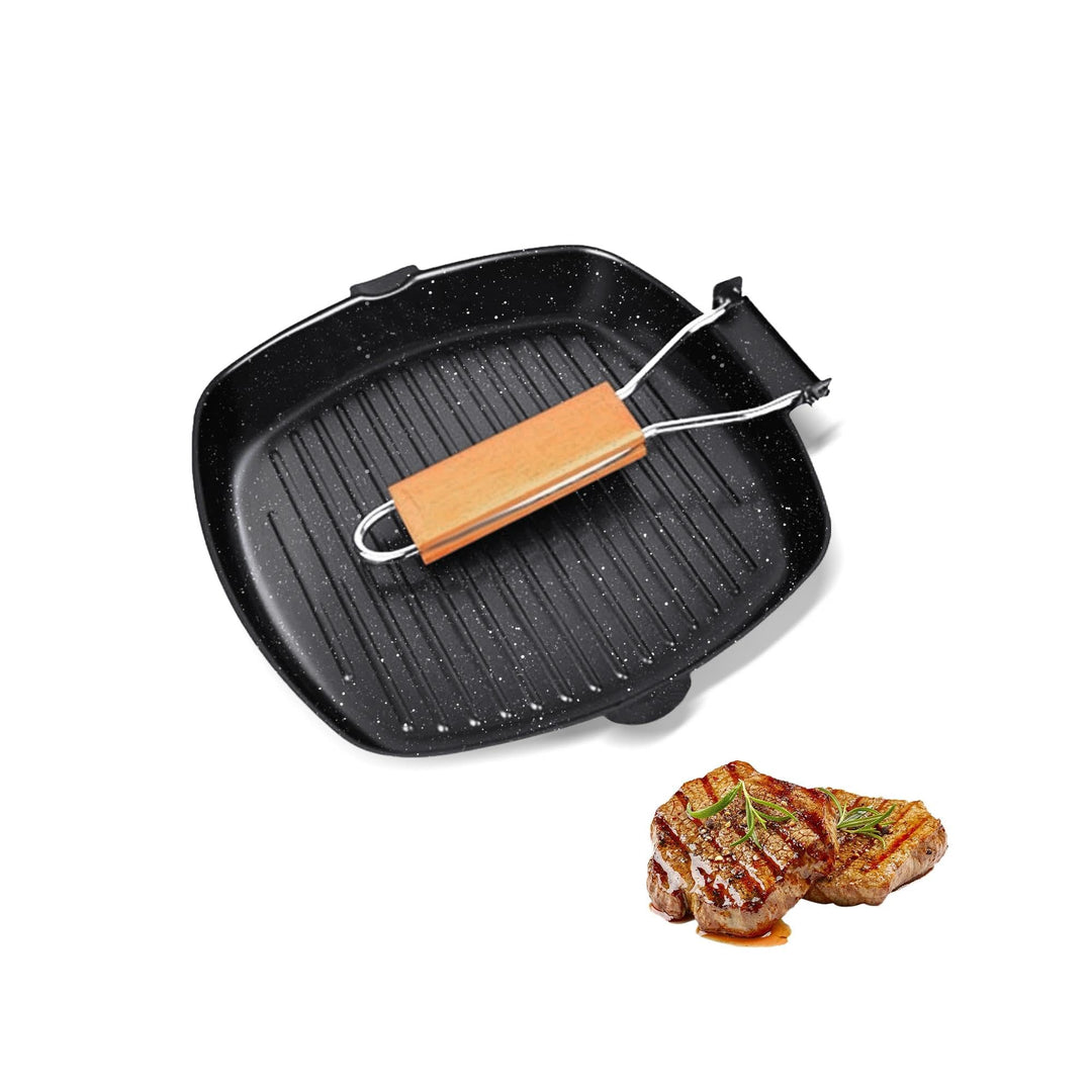 Antihaft-Grillpfanne Mit Klappbarer, 28 x 28 cm Steakpfanne, Grillpfanne Pfanne Maifan Stone Square