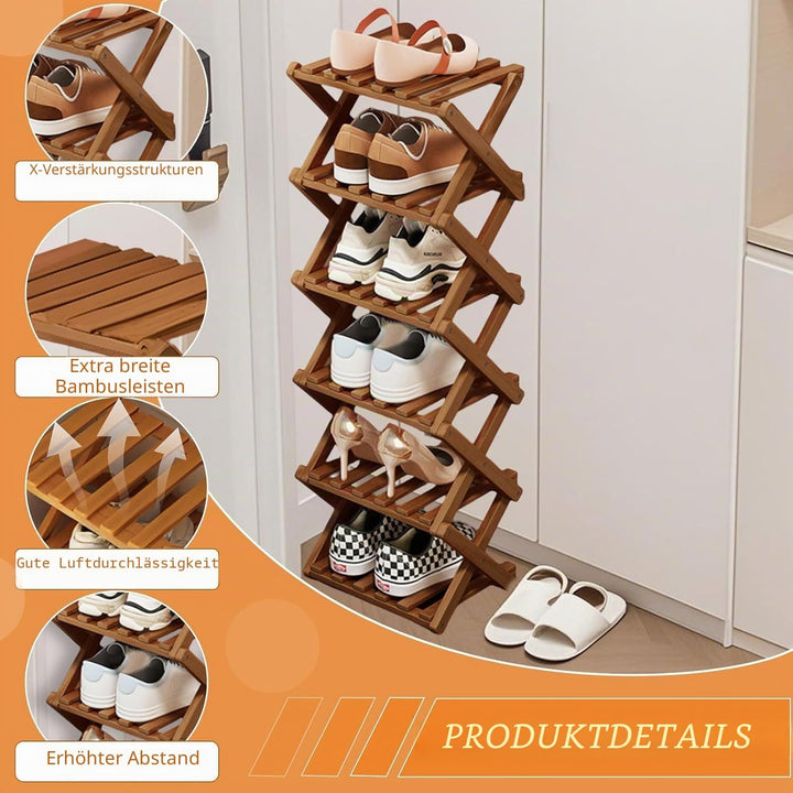 Kiss Me Faltbares Schuhregal, klein, vertikales Schuhregal aus Holz, kleines Schuhregal für engen Ra