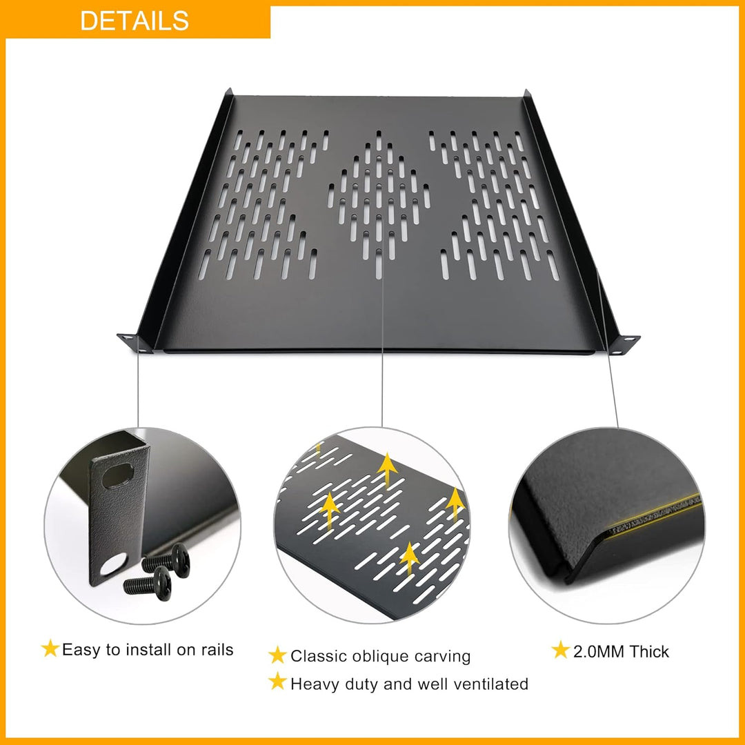 RIVECO 1U Server-Rack-Regal, 48,3 cm, 40 cm, belüftete Ausleger für Server- und Netzwerkausrüstung,