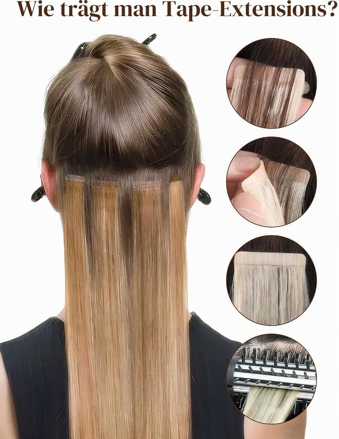 Hetto Echthaar Tape in Extensions Balayage Braun Tape Haarverlangerung Remy Echthaar Tape in Extensi