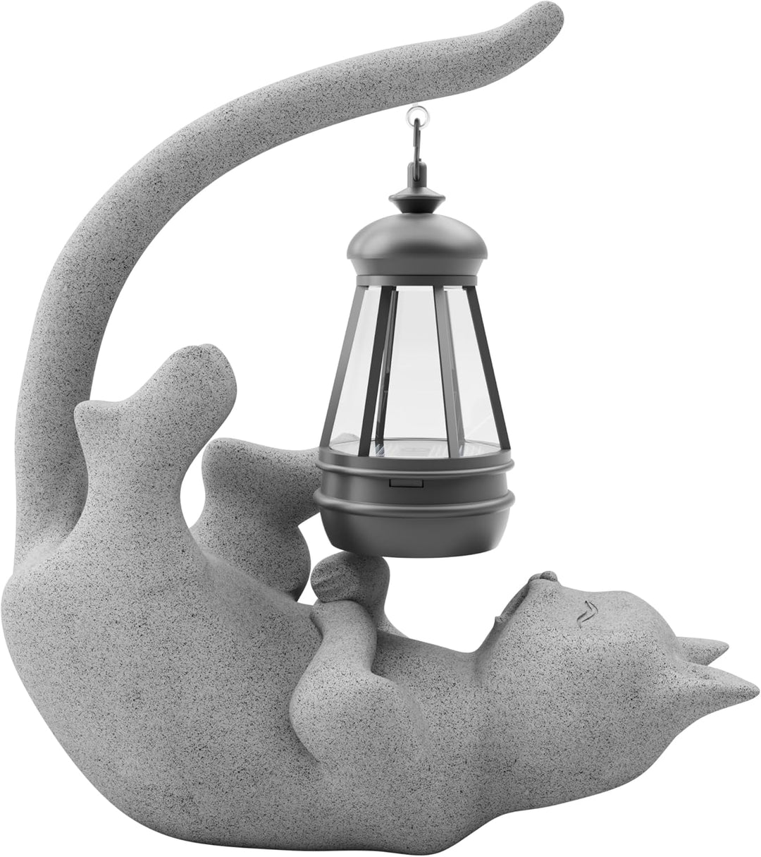 mikilov Katze Harz Statue mit Solar Laterne (Liegend Statue Dekoration, Rasen Statue, Garten Home De