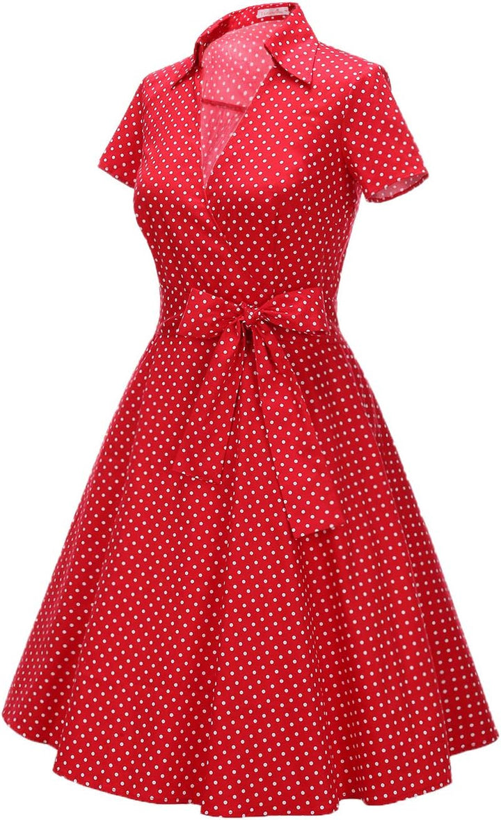 Rockabilly Kleider Damen V-Ausschnitt Midi Festliche Kleider für Hochzeit Vintage Cocktailkleid 3XL