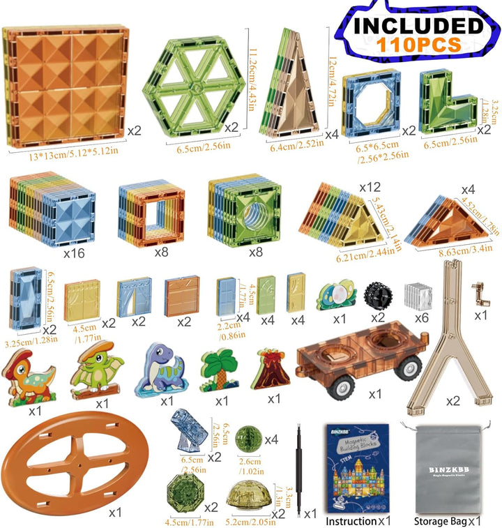 BINZKBB Magnetische Bausteine 110 Teile,Magnetspielzeug Magnete Bauklötze Baukasten Montessori Spiel