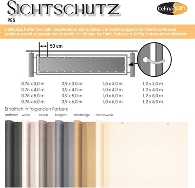 CelinaSun Sichtschutz Balkon 0,9 x 6 m Taupe PES Balkonbespannung mit Kabelbinder wasserabweisend Ba