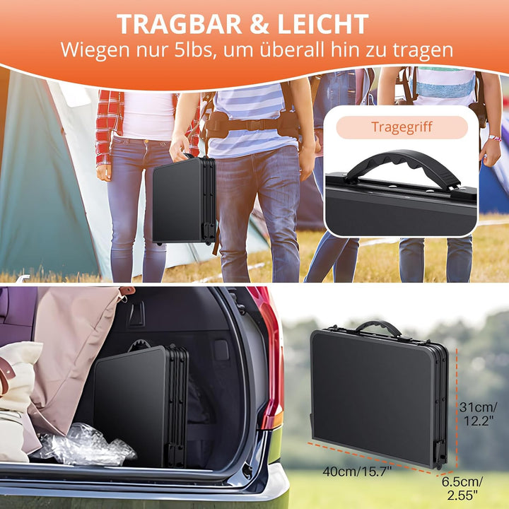 FUNYKICH Campingtisch Klapptisch 58x40cm, Faltbarer Grilltisch mit 3 Höhen Verstellbarer(26/48/70cm)