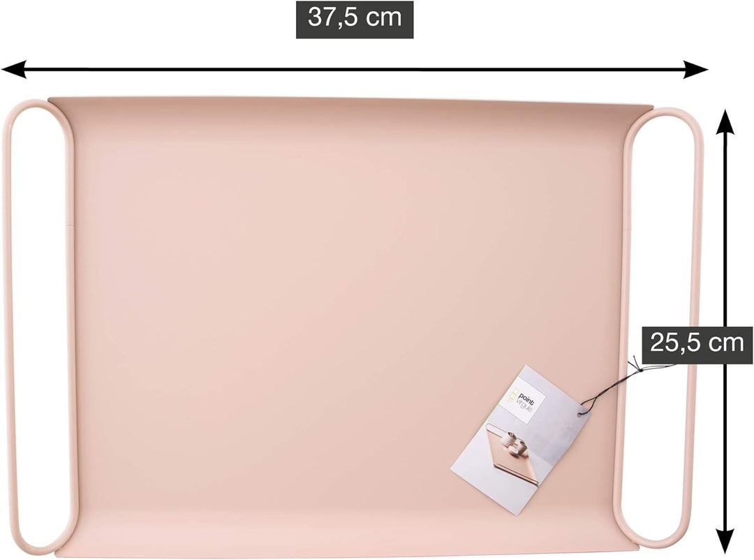 Point-Virgule Serviertablett aus Metall mit Handgriffe, Trendiger deko tablett für Küche, Puder rosa
