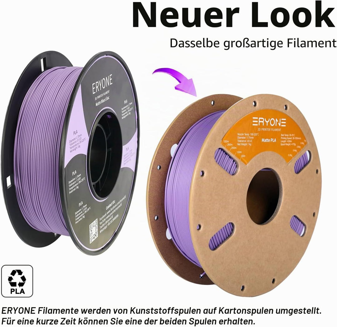 ERYONE Matte PLA 3D Drucker Filament 1.75mm, Massgenauigkeit +/- 0.03 mm, 1 kg 1 Spule, Matte Blue L