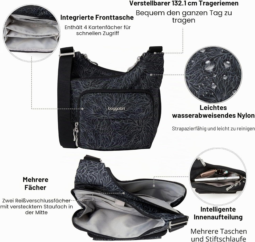 Baggallini Criss Cross Crossbody Bag Midnight Blossom, Midnight Blossom