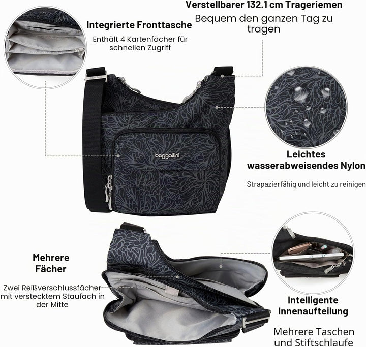 Baggallini Criss Cross Crossbody Bag Midnight Blossom, Midnight Blossom