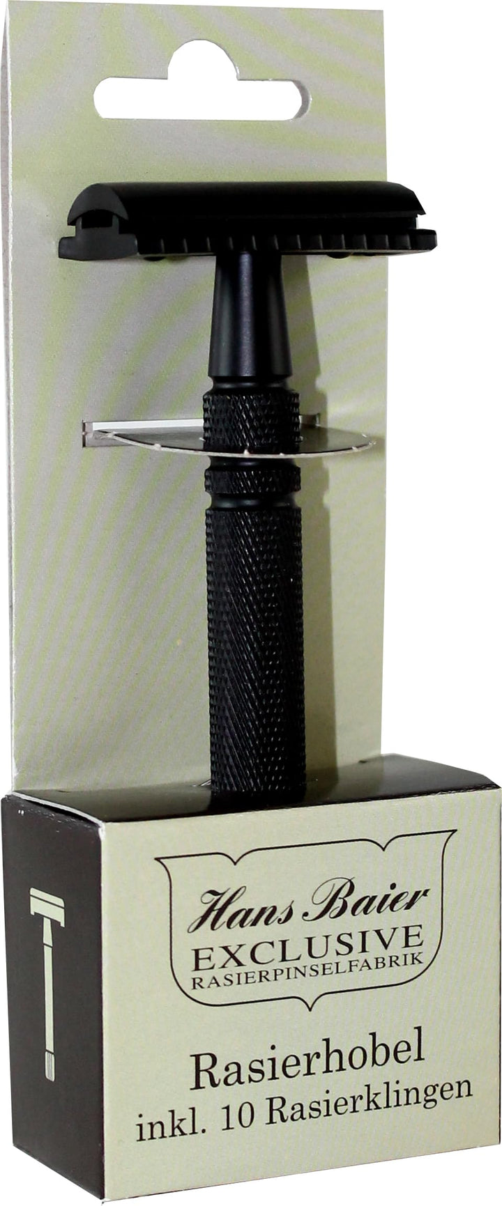 Hans Baier Exclusive Rasierhobelset Metall schwarz inkl. 10 Rasierklingen