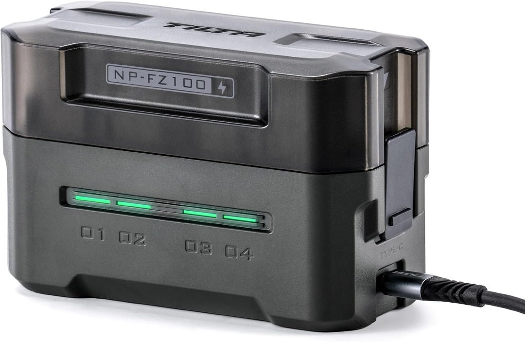 Tilta NP-FZ100 Akkuladegerät 4-Kanal mit USB-C Ladekabel | Kompatibel mit NP-FZ100 Batterien, Ladeca