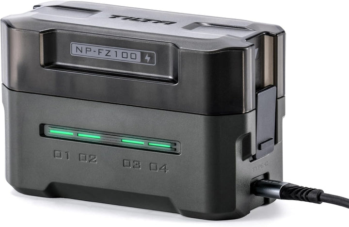 Tilta NP-FZ100 Akkuladegerät 4-Kanal mit USB-C Ladekabel | Kompatibel mit NP-FZ100 Batterien, Ladeca