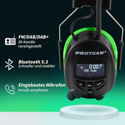 PROTEAR Gehörschutz mit Bluetooth und Radio FM/AM, eingebauter wiederaufladbarer Lithiumbatterie, Si