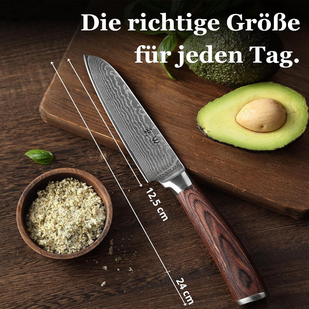 Wakoli EDIB Damastmesser kleines Santoku Messer 12cm Klinge extrem scharf aus 67 Lagen I Damast Küch