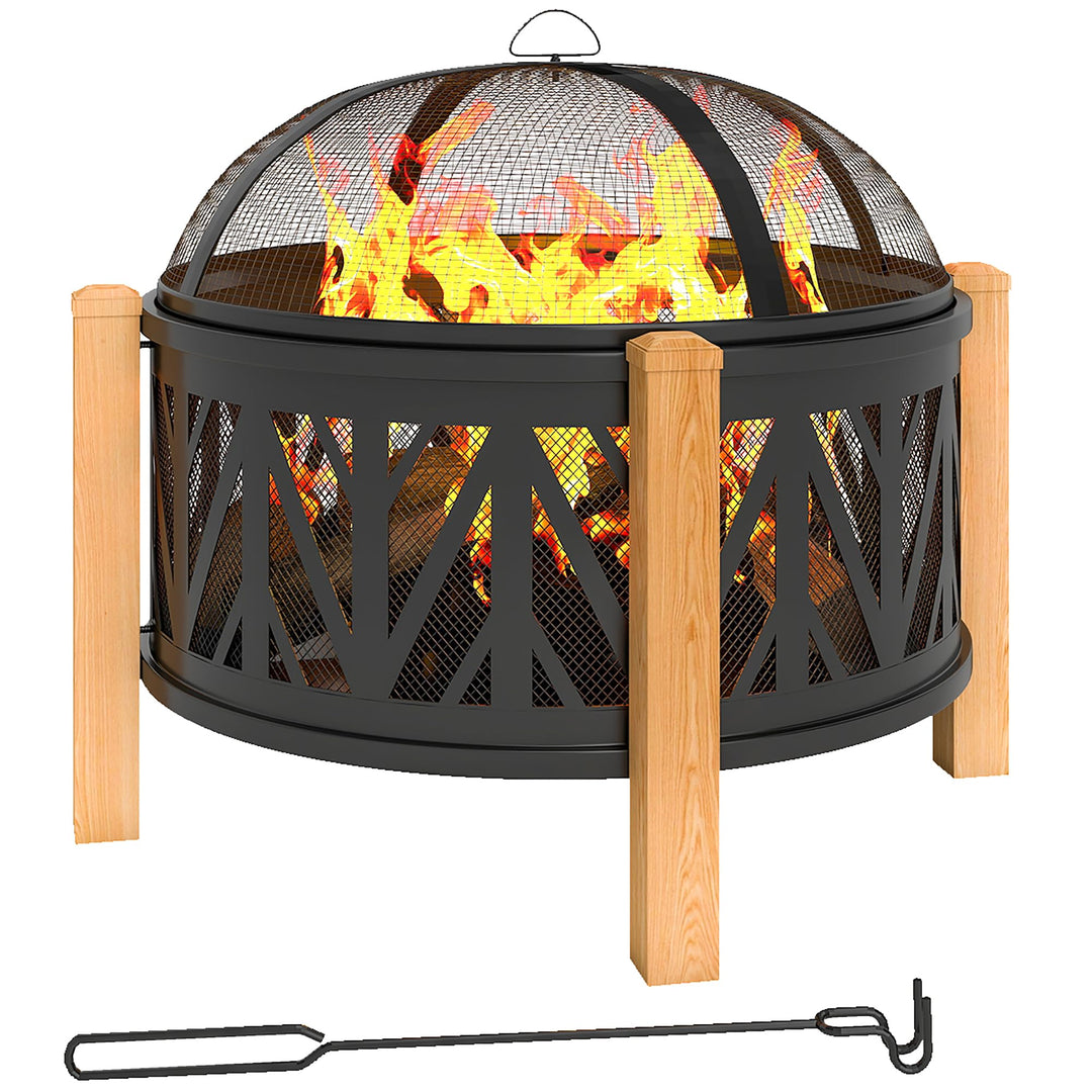 Outsunny 2-in-1 Feuerschale mit Grillrost Ø75 x 58 cm Feuerstelle mit Funkenschutz Schürhaken Feuers