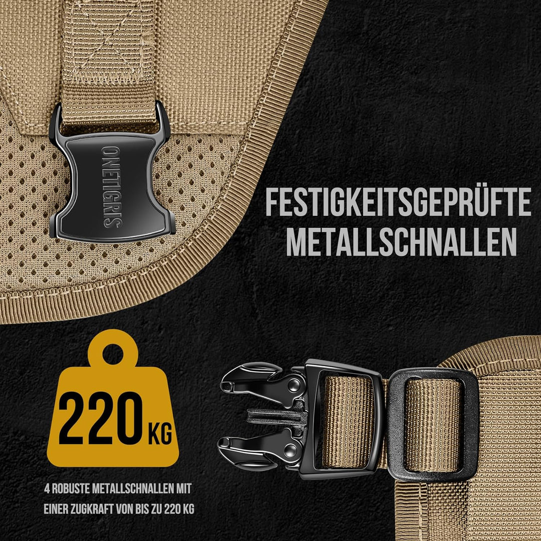 OneTigris Hundegeschirr, Torpedo Taktisches Geschirr mit 4 Metallschnallen 3 Metall-D-Ringen 2 Griff