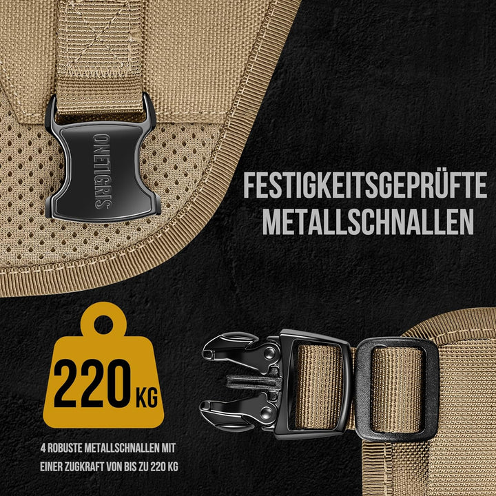 OneTigris Hundegeschirr, Torpedo Taktisches Geschirr mit 4 Metallschnallen 3 Metall-D-Ringen 2 Griff