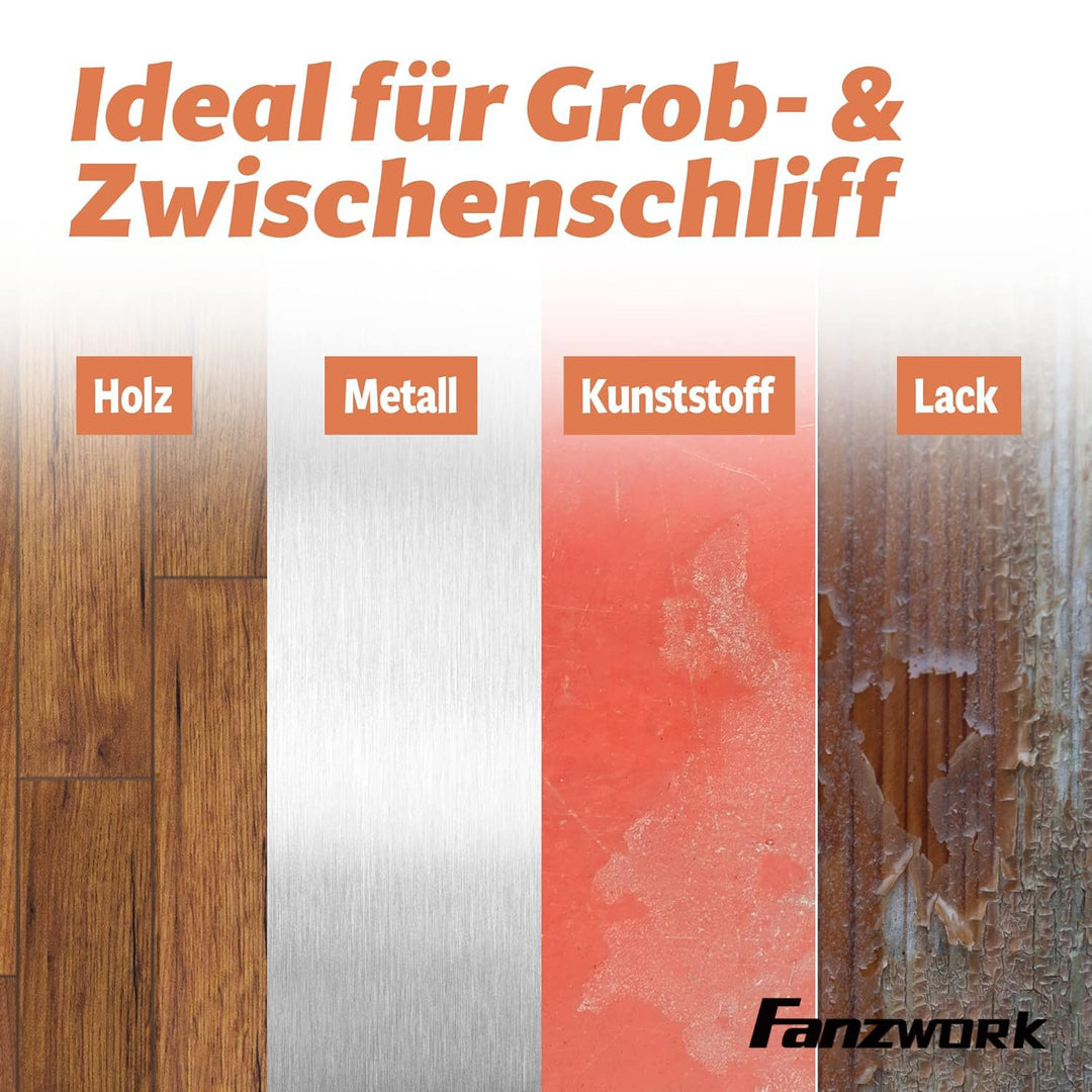FANZWORK 150 mm Netz-Schleifgitter Klett für Exzenterschleifer, Korn P80 (15 Stück), P120 (15 Stück)