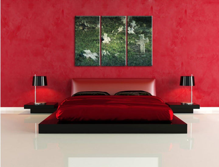 Pixxprint Friedhof als Leinwandbild/Grösse: 3 Teilig (120x80) cm/Wandbild/Kunstdruck/fertig bespannt