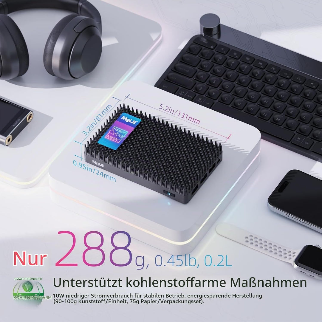 MeLE Cyber X1 Lüfterloser Mini PC 16GB DDR4 512GB ROM Micro PC Twin Lake N150(bis zu 3.6GHz) USB-C 2