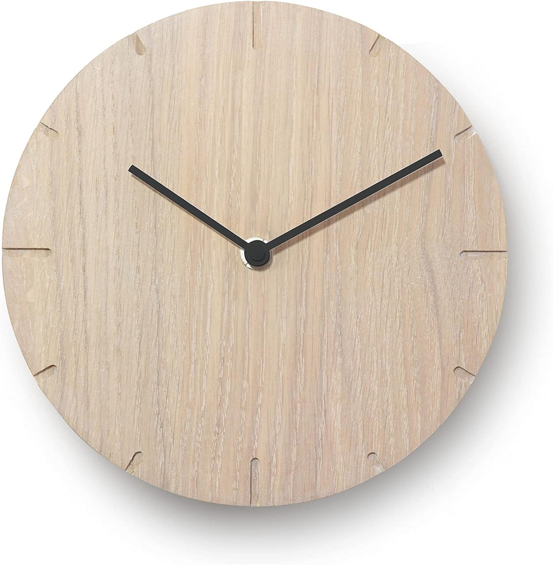 Natuhr Wanduhr Eiche gekalkt Holz Solide 20 cm Mini Massivholz, geräuscharmes U.T.S. Uhrwerk (Eiche