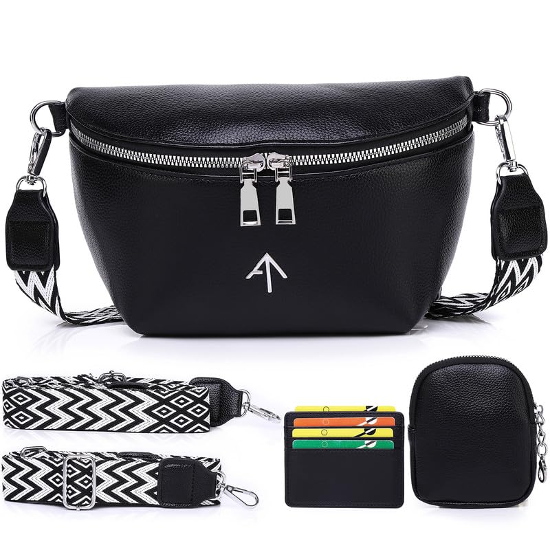 EINYNIUER Umhängetasche Damen Klein Bauchtasche Damen Stylisch Crossbag Breiter Gurt Schwarz Kreditk
