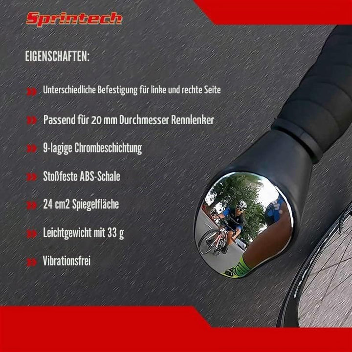 Sprintech MI2004 Racing Rennrad Lenker Spiegel Links Schwarz Black, Black