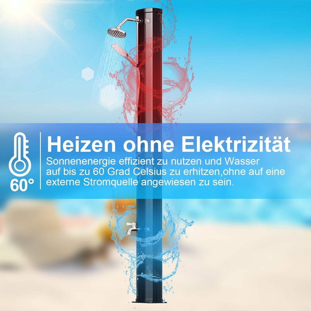 SWANEW solardusche 40 Liter Solar Gartendusche Inkl Schutzhaube und handbrause, schwenkbarer Duschko